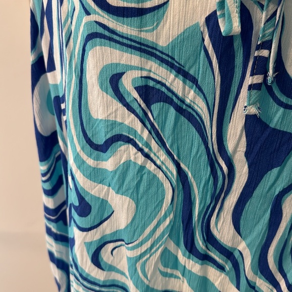 Groovy Juniper + Lime blue marble/swirl pattern sleeveless top, Sz 1X - Picture 3 of 6